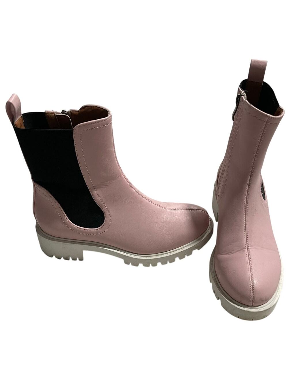 Beast Fashion Boots Lug Sole Slip On Mid-Calf Womens 6 Pink White Black Chunky